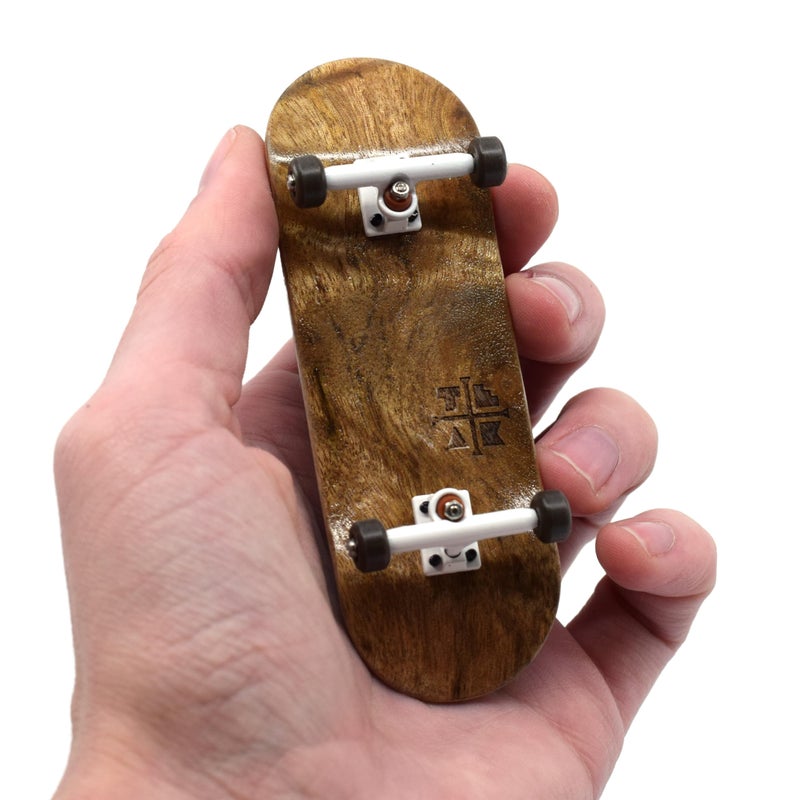 Teak Tuning 32mm Pro Fingerboard Complete - Fully Assembled with Pro Level Components - Pro Shaped Wooden Deck (32x97mm), UltraSpin Bearing Wheels, Prodigy Gen2 Trucks - Toasted Smores - Image 1